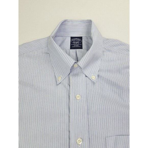 Brooks Brothers Non Iron All Cotton Size 15.5 32/33 Blue White Stripe Shirt - Picture 1 of 8